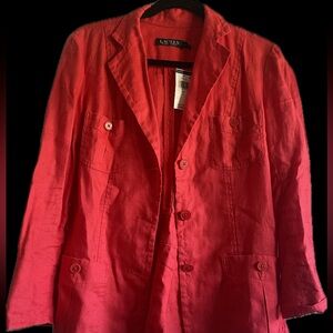 New w/ Tags 100% Linen lightweight summer blazer. Coral. Sz 4 (can fit 6)